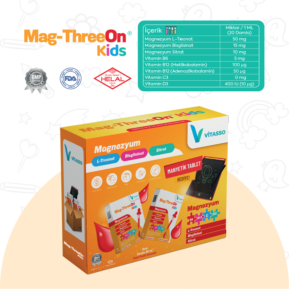 2'li MAG-THREEON KİDS 30 ML DAMLA (MANYETİK TABLET HEDİYELİ)
